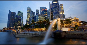 Singapore financial district skyline at sunset -695