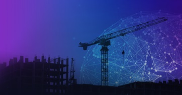 Crane on blue-green background